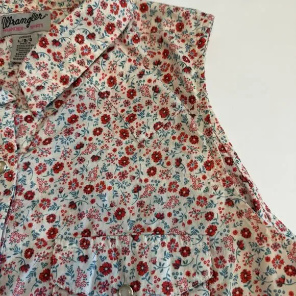 Wrangler Wrancher Shirt Women’s L Pearl Snap Western Sleeveless Floral (A0135) - Picture 4 of 7